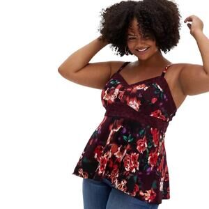 Torrid Burgundy Purple Floral Scuba Knit & Lace Peplum Top-00